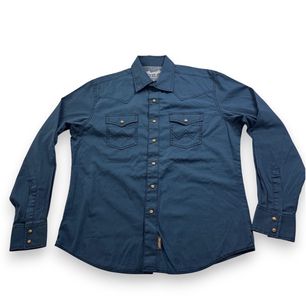 Wrangler Retro Premium Mens Blue Cotton Long Sleeve Western Pearl Snap Shirt L